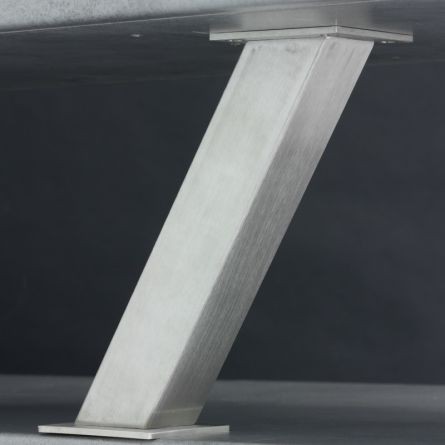 Konzola hranatá šikmá 50x50 pod sklo, výška 233 mm - broušený nerez